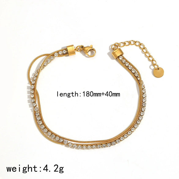 Wholesale Ins Style Geometric Stainless Steel Women's Bracelet Inlaid With Zircon Vacuum Plated 18K Gold