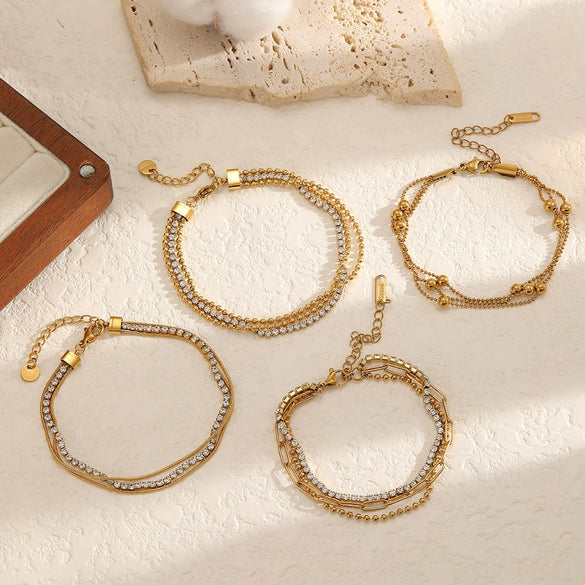 Wholesale Ins Style Geometric Stainless Steel Women's Bracelet Inlaid With Zircon Vacuum Plated 18K Gold