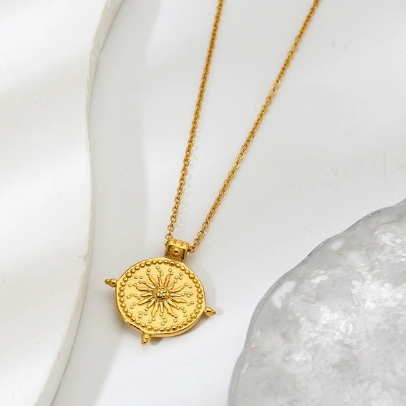 Wholesale Ins Style Geometric Sun Compass Pendant Stainless Steel Necklace Gold Plated For Women