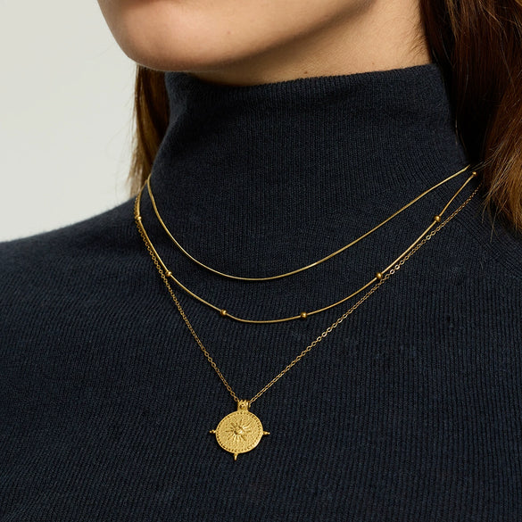 Wholesale Ins Style Geometric Sun Compass Pendant Stainless Steel Necklace Gold Plated For Women