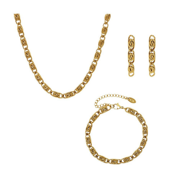 Wholesale Ins Style Geometric Titanium Steel Cuban Chain Jewelry Set Including Necklaces Earrings And Hand Accessories For Women