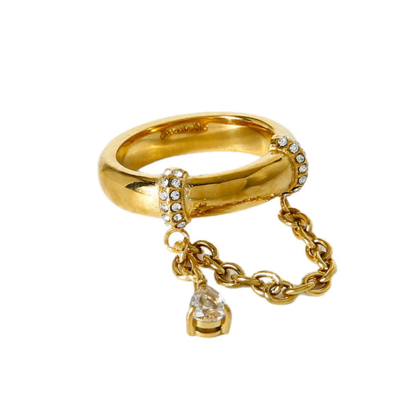 Wholesale Ins Style Geometric Water Drop Zircon Stainless Steel Ring 18K Gold Plated For Women