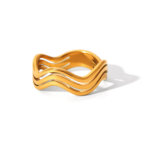 Wholesale Ins Style Geometric Wavy Line Stainless Steel 18K Gold Electroplated Women's Ring