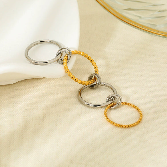 Wholesale Ins Style Geometric Zirconia Stainless Steel 18K Gold Plated Braided Bead Fourlayer Ring For Women
