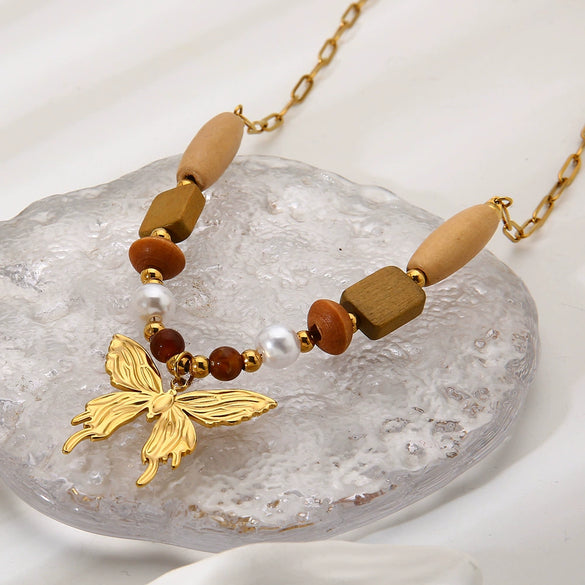 Wholesale Ins Style Gold Plated Stainless Steel Animal Zodiac Geometric Butterfly Pendant Necklace For Women