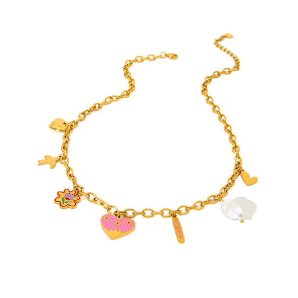 Wholesale Ins Style Heart Flower Pendant Stainless Steel Titanium Steel Necklace 18K Gold Plated Dripping Oil Jewelry For Women