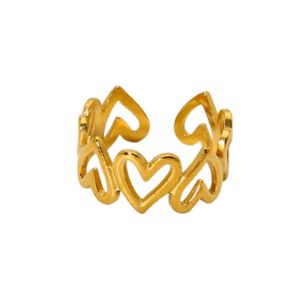Wholesale Ins Style Heartshaped Spliced Stainless Steel 18K Gold Plated Open Ring Jewelry For Women