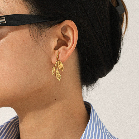 Wholesale Ins Style 18K Gold Electroplated Stainless Steel Geometric Leaf Earrings For Women