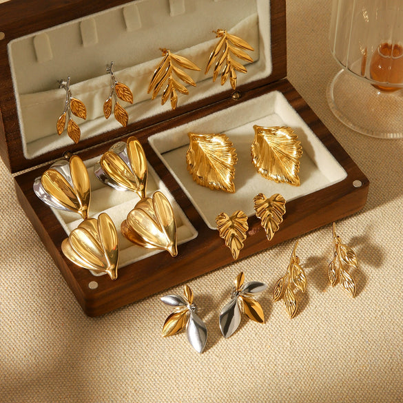 Wholesale Ins Style 18K Gold Electroplated Stainless Steel Geometric Leaf Earrings For Women