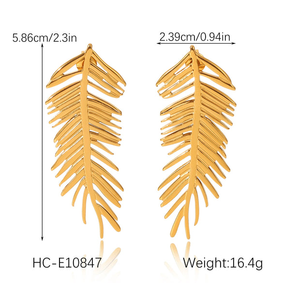 Wholesale Ins Style 18K Gold Electroplated Stainless Steel Geometric Leaf Earrings For Women