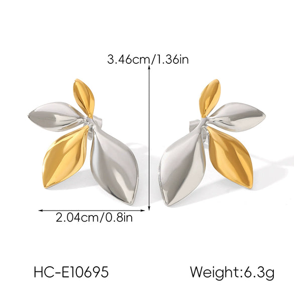 Wholesale Ins Style 18K Gold Electroplated Stainless Steel Geometric Leaf Earrings For Women