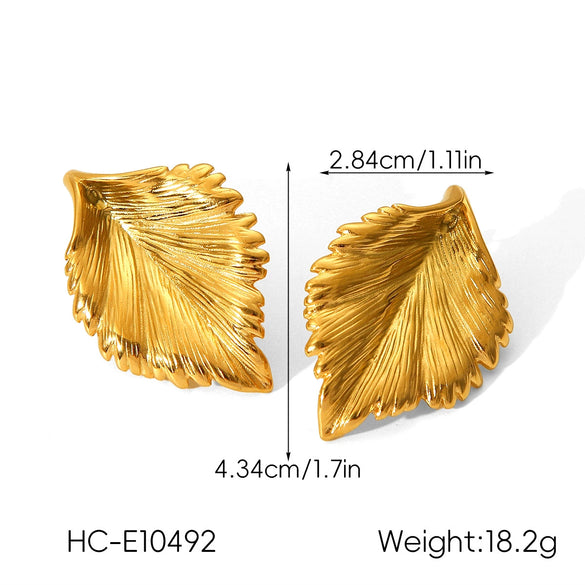 Wholesale Ins Style 18K Gold Electroplated Stainless Steel Geometric Leaf Earrings For Women
