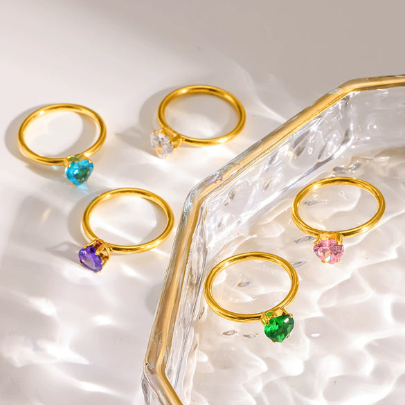 Wholesale Ins Style 18K Goldplated Stainless Steel Heartshaped Zircon Ring For Women