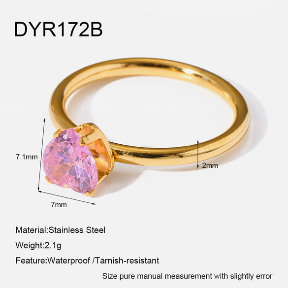 Wholesale Ins Style 18K Goldplated Stainless Steel Heartshaped Zircon Ring For Women