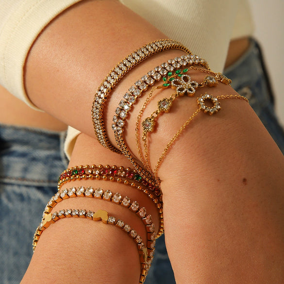 Wholesale Ins Style Light Luxury Geometric Stainless Steel 18K Gold Plated Butterfly Flower Bracelet Jewelry For Women