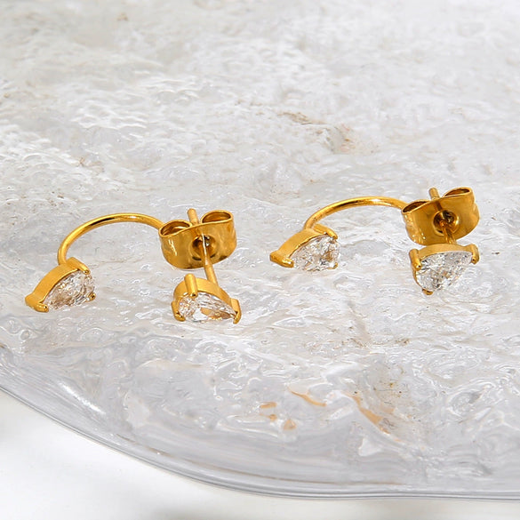 Wholesale Ins Style Minimalist Drop Shape Zircon Stainless Steel 18K Gold Plated Earrings For Women