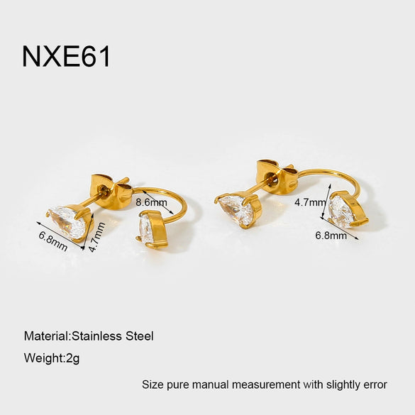 Wholesale Ins Style Minimalist Drop Shape Zircon Stainless Steel 18K Gold Plated Earrings For Women