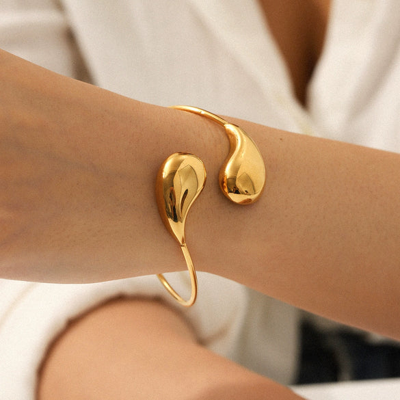Wholesale Ins Style Minimalist Electroplated Stainless Steel Dropshaped Open Bracelet Jewelry