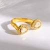 Wholesale Ins Style Minimalist Stainless Steel Open Ring With Double Teardrop Zircon For Women