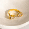 Wholesale Ins Style Minimalist Stainless Steel Open Ring With Double Teardrop Zircon For Women
