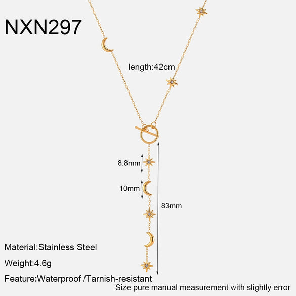 Wholesale Ins Style Minimalist Star Shape Diamondencrusted Pendant Ot Clasp Stainless Steel Necklace With Vacuum Real Gold Plating For Women