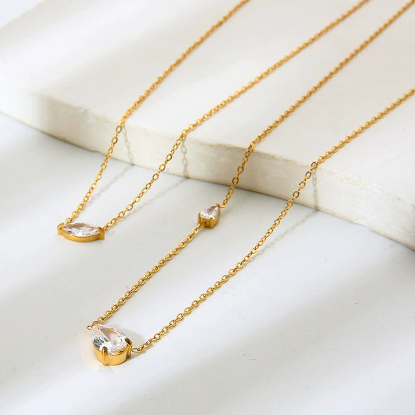 Wholesale Ins Style Minimalist Teardrop Zircon Stainless Steel 18K Gold Plated Pendant Necklace For Women