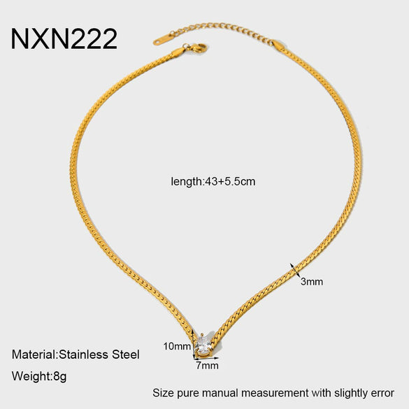 Wholesale Ins Style Minimalist Water Drop Geometric Zircon Stainless Steel Pendant Necklace For Women 18K Gold Plated