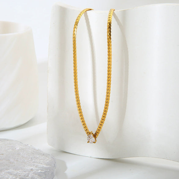 Wholesale Ins Style Minimalist Water Drop Geometric Zircon Stainless Steel Pendant Necklace For Women 18K Gold Plated