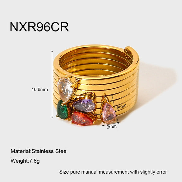Wholesale Ins Style Minimalist Zircon Stainless Steel 18K Gold Plated Drop Shape Ring For Women