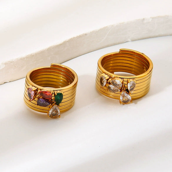 Wholesale Ins Style Minimalist Zircon Stainless Steel 18K Gold Plated Drop Shape Ring For Women