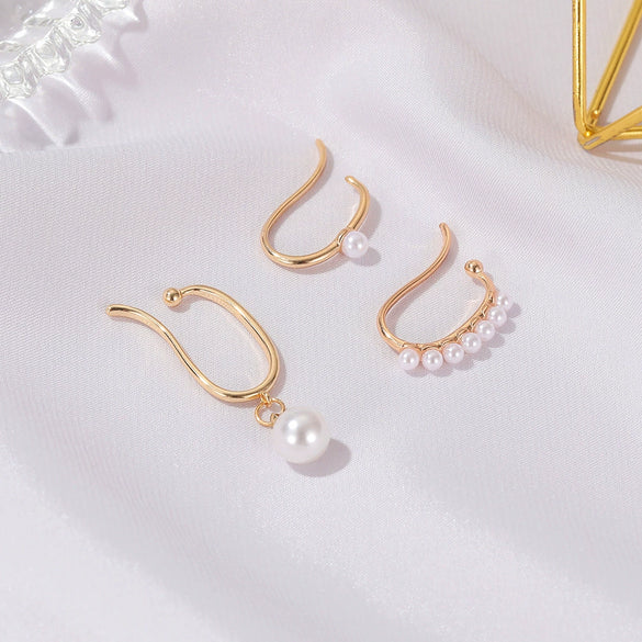 Wholesale Ins Style Retro Pearl Ear Clips And Ear Hooks For Women Geometric Alloy Electroplated Earrings