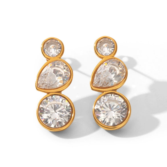 Wholesale Ins Style Simple Geometric Water Drop Inlaid Zircon Electroplated Stainless Steel Earrings For Women
