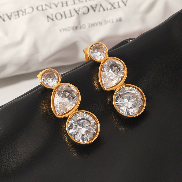Wholesale Ins Style Simple Geometric Water Drop Inlaid Zircon Electroplated Stainless Steel Earrings For Women