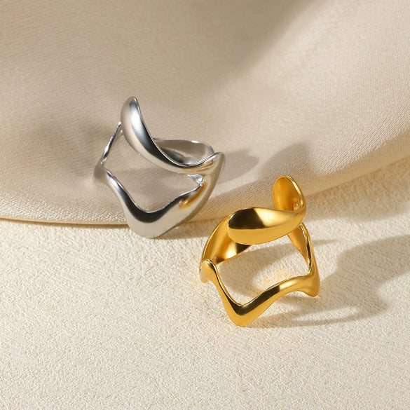 Wholesale Ins Style Simple Titanium Steel And Stainless Steel Ring 18K Goldplated Asymmetrical Geometric Jewelry For Women