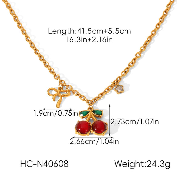 Wholesale Ins Style Stainless Steel Cherry Shaped Fruit Pattern Vacuum Electroplated In Furnace Pendant Necklace For Women