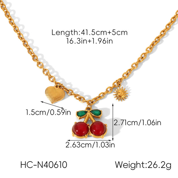 Wholesale Ins Style Stainless Steel Cherry Shaped Fruit Pattern Vacuum Electroplated In Furnace Pendant Necklace For Women