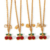 Wholesale Ins Style Stainless Steel Cherry Shaped Fruit Pattern Vacuum Electroplated In Furnace Pendant Necklace For Women