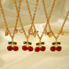 Wholesale Ins Style Stainless Steel Cherry Shaped Fruit Pattern Vacuum Electroplated In Furnace Pendant Necklace For Women