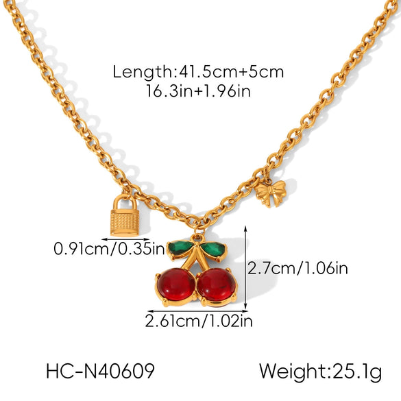 Wholesale Ins Style Stainless Steel Cherry Shaped Fruit Pattern Vacuum Electroplated In Furnace Pendant Necklace For Women