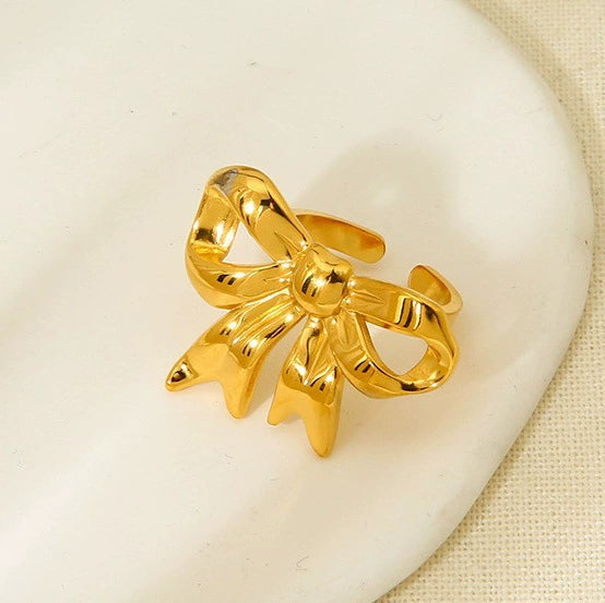 Wholesale Ins Style Stainless Steel Electroplated Open Bowknot Ring Jewelry For Women