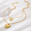 Wholesale Ins Style Stainless Steel Geometric Hammered Heart Pendant 14K Gold Plated Doublelayer Necklace For Women