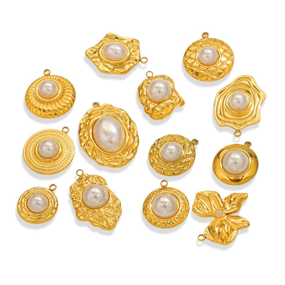 Wholesale Ins Style Stainless Steel Imitation Pearl Pendant Jewelry Accessories With 18K Gold Electroplated Totem Pattern Handmade