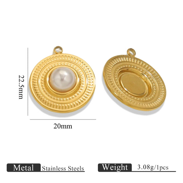 Wholesale Ins Style Stainless Steel Imitation Pearl Pendant Jewelry Accessories With 18K Gold Electroplated Totem Pattern Handmade
