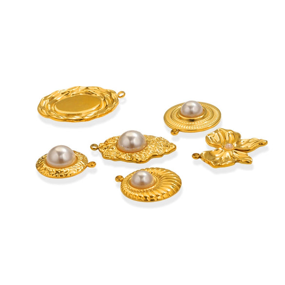 Wholesale Ins Style Stainless Steel Imitation Pearl Pendant Jewelry Accessories With 18K Gold Electroplated Totem Pattern Handmade