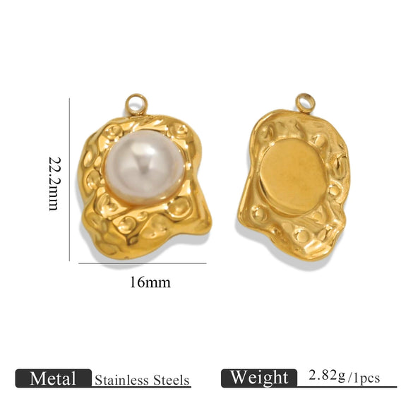 Wholesale Ins Style Stainless Steel Imitation Pearl Pendant Jewelry Accessories With 18K Gold Electroplated Totem Pattern Handmade