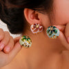 Wholesale Ins Style Stainless Steel 18K Gold Plated Oval Asymmetric Oil Drop Flower Pattern Bohemian Women Earrings With Furnace Vacuum Plating