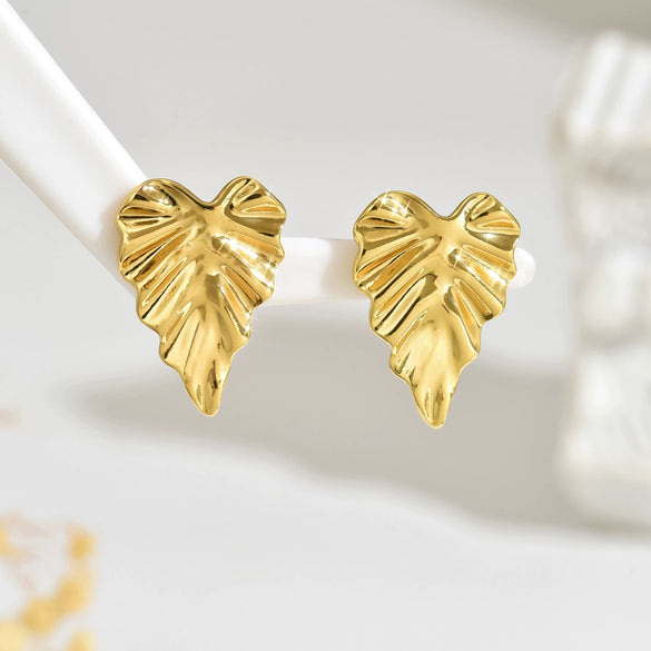 Wholesale Ins Style Stainless Steel Stamped Leaf And Heart Earrings For Women
