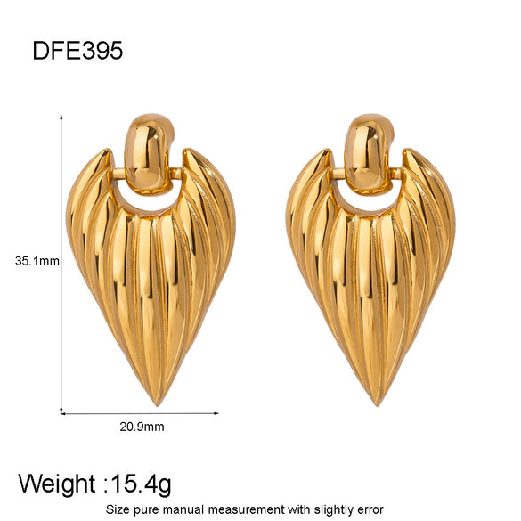 Wholesale Ins Style Striped Heart Shaped Stainless Steel 18K Gold Plated Earrings For Women