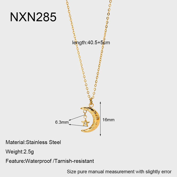 Wholesale Ins Style Sunflower Moon Star Zircon Stainless Steel Necklace With Vacuum Real Gold Plating In Pvd Furnace For Women