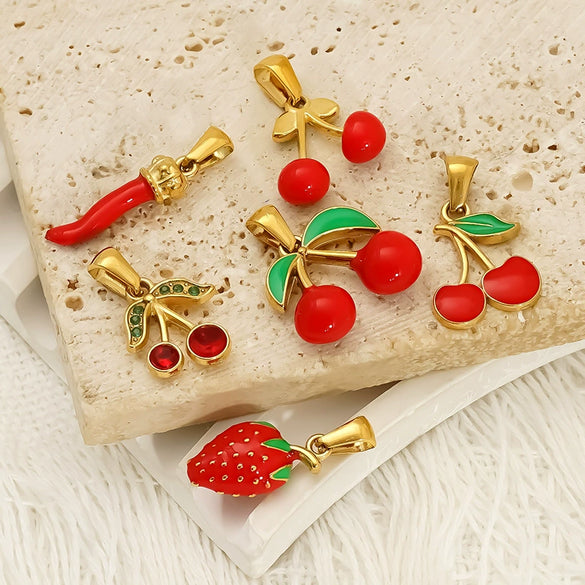 Wholesale Ins Style Titanium Steel Fruit Pattern Dripping Oil Pendant Necklace For Women